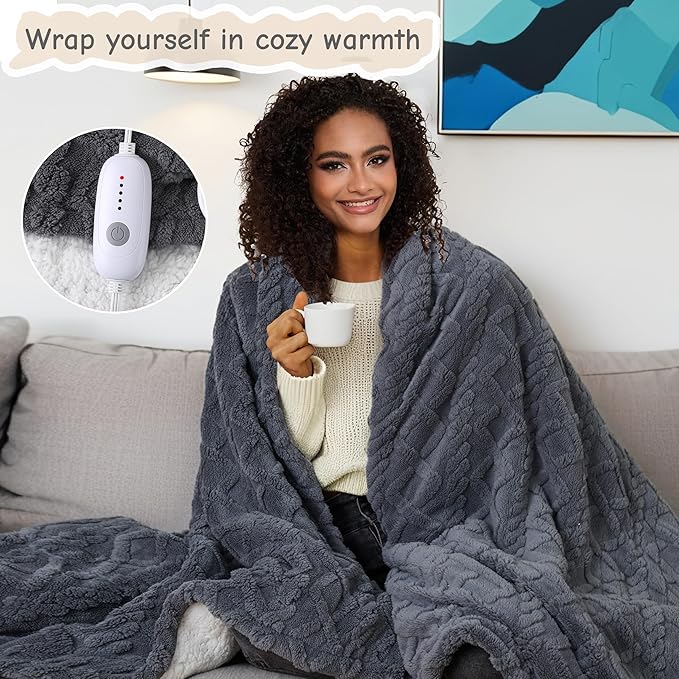 Electric Heated Blanket Full Size 72"x84", Ultra Soft Sherpa Fleece, 9 Heat - Image 2