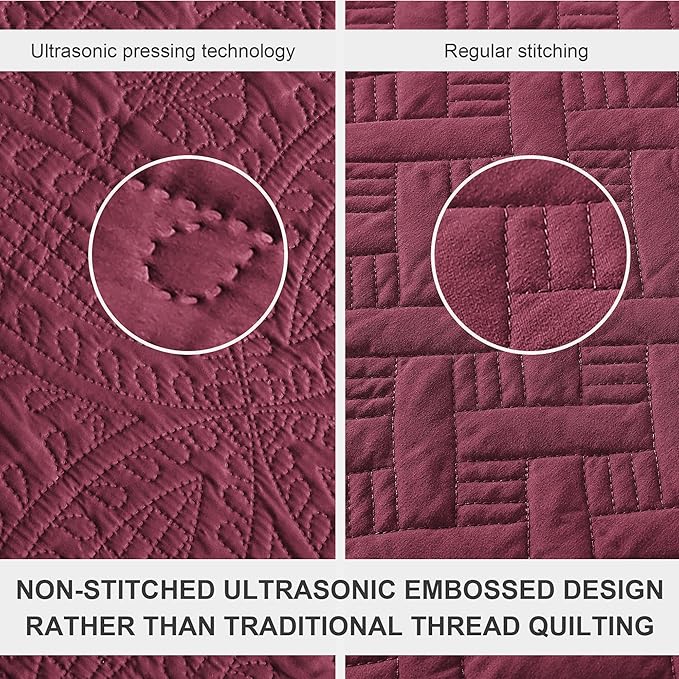 Love's cabin Oversized King Size Quilt Bedding Set Burgundy Bedspreads - Image 3