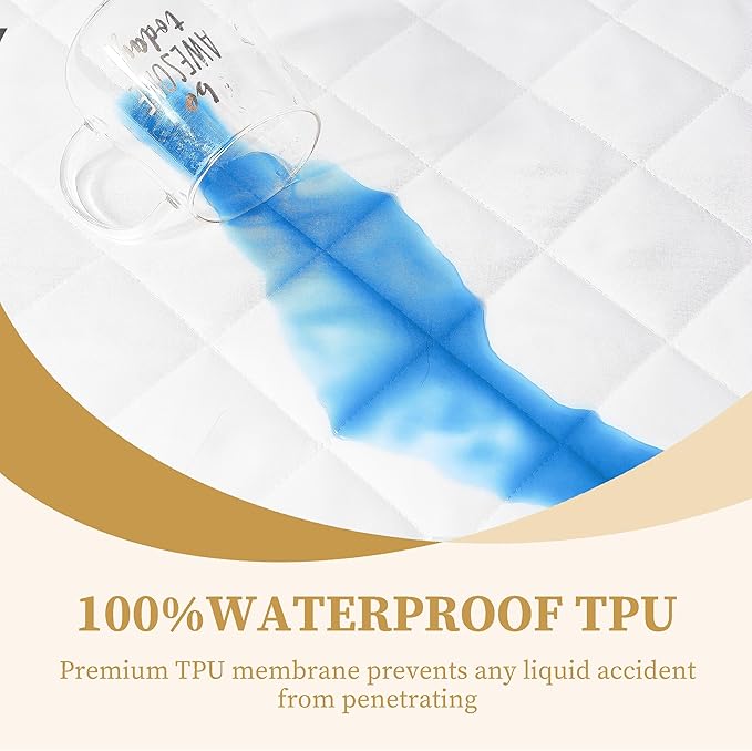 Quilted Fitted Twin Mattress Pad Cover, Waterproof Mattress Protector, Deep - Image 3