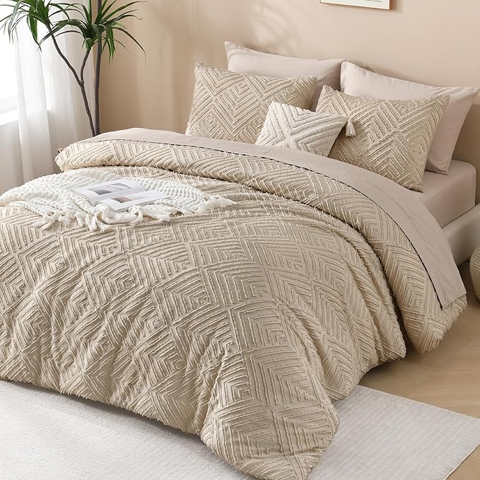 Andency Khaki Oversized King Comforter 128''x120'', 3 Pieces Khaki Soft Boho - Image 6