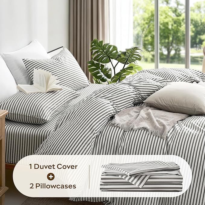 JELLYMONI 100% Natural Cotton 3pcs Striped Duvet Cover Sets - Image 6