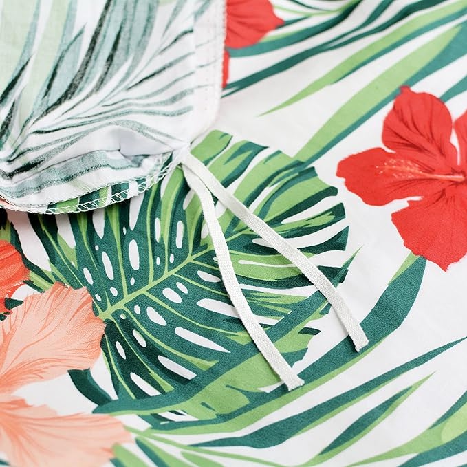 FADFAY Green Duvet Cover 100% Cotton Tropical Bedding Red Hibiscus Flower & - Image 7