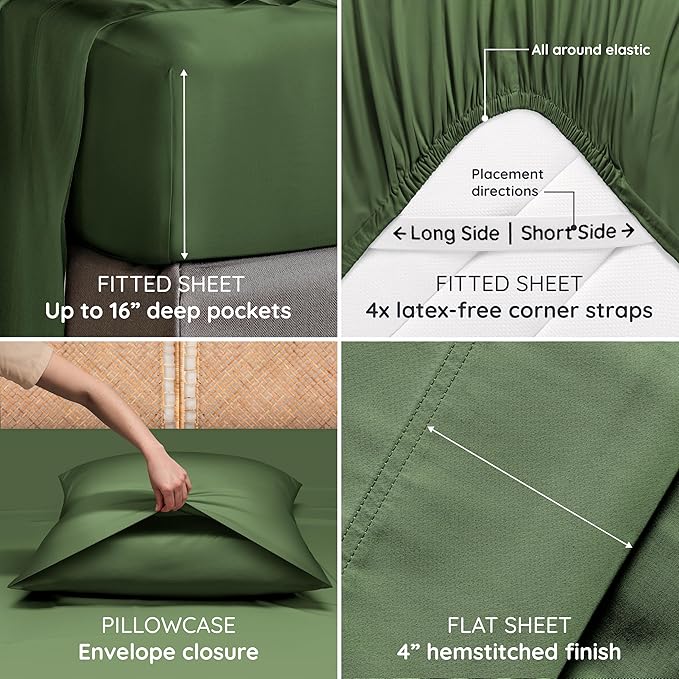 Bambaw 100% Viscose Derived from Bamboo Queen Sheet Set 6 Piece, Queen Size - Image 5