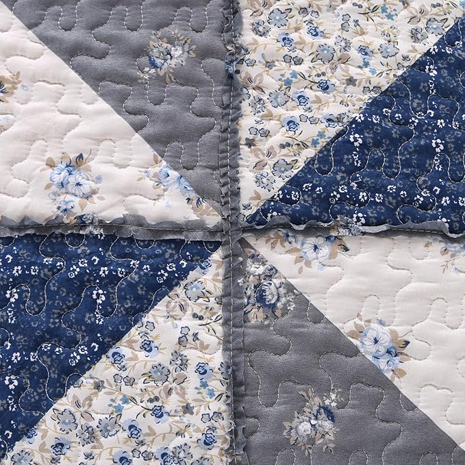Oversized King Grey Floral Patchwork Quilt Set 132x120 Alaska King Size Bedding - Image 7