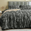 MUXHOMO Duvet Cover Queen Size, Reversible Floral Dark Grey Duvet Cover Set by MUXHOMO