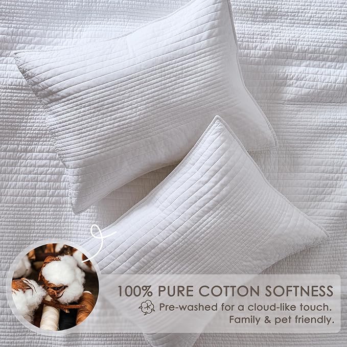 palassio Striped White 100% Cotton Quilt Queen Size Bedding Sets, Lightweight - Image 4