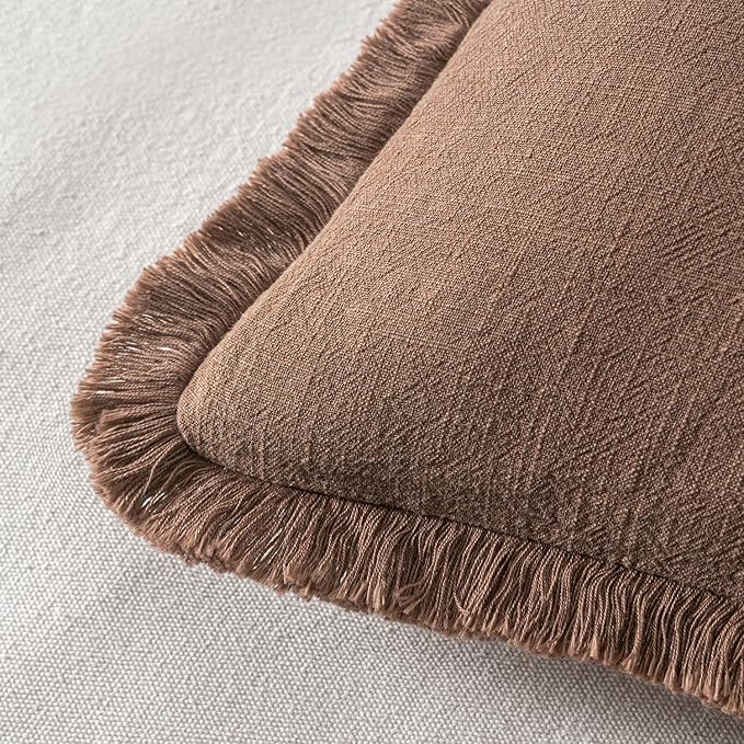 MIULEE Decorative Throw Pillow Covers Neutral Linen Fringe Throw Pillows Euro - Image 3