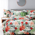 FADFAY Tropical Red Hibiscus Palm Leaves Duvet Cover Set Super Soft Summer by CottonWorldSweetDream