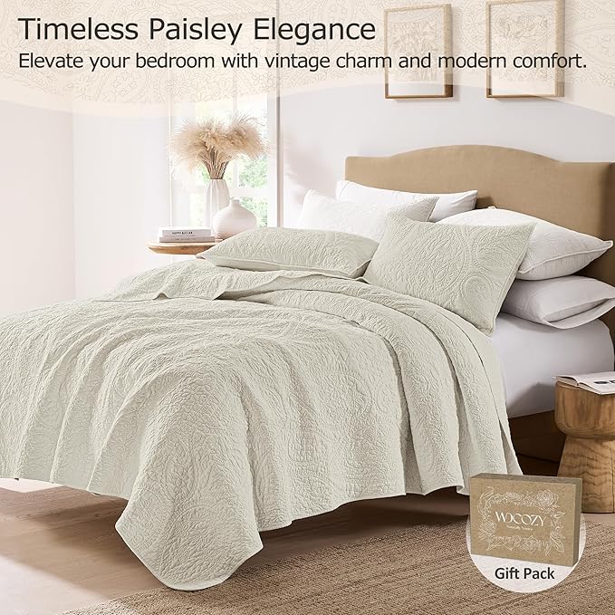 palassio Beige Paisley 100% Cotton Quilt King Size Bedding Sets - Image 2