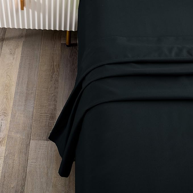 Sfoothome King Flat Sheet Black Top Sheet, Premium Hotel 1-Piece, Luxury and - Image 2