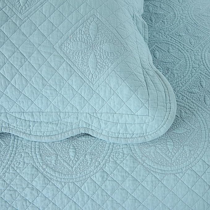 ROOMLIFE Quilt Set King Size 3D Floral Embroidery Pattern 3-Piece Cotton - Image 9