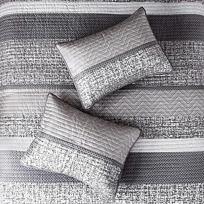 Madison Park Queen Quilt Set Lustrous Jacquard & Glitter Accent Coverlet Set - Image 4