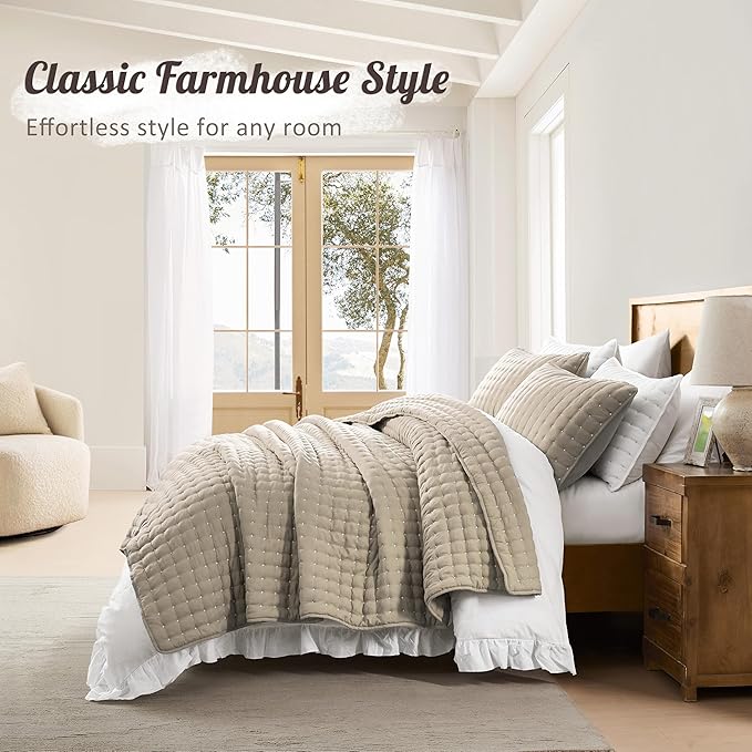 WDCOZY Beige King Size Quilt Bedding Sets - Image 6