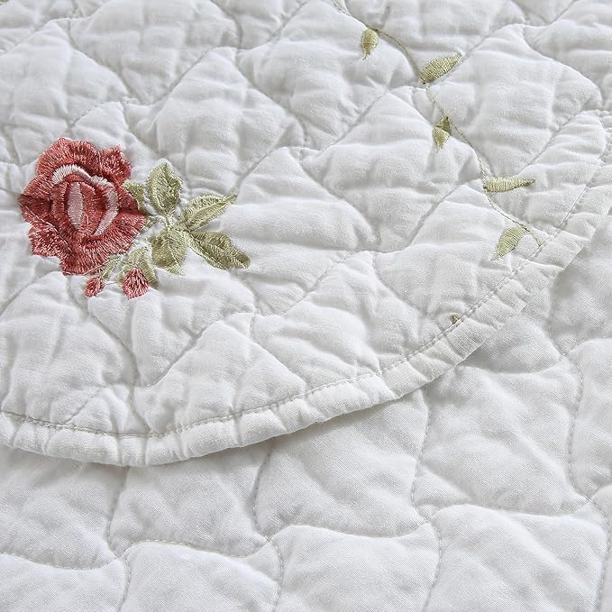 ROOMLIFE Quilt Set King Size 3D Floral Peony Embroidery Pattern 3-Piece Cotton - Image 8