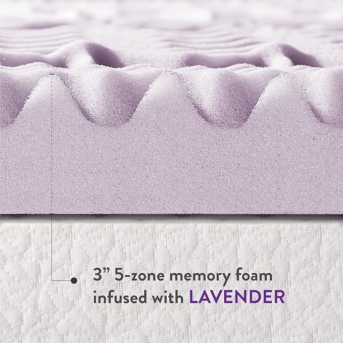 Mellow 3 Inch 5-Zone Memory Foam Mattress Topper, Soothing Lavender Infusion - Image 8