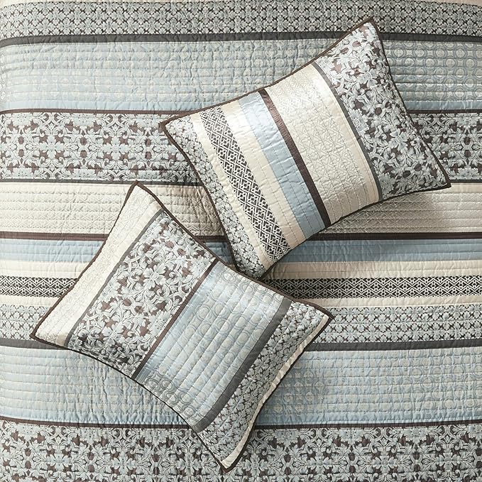 Madison Park Quilt Set Luxurious Jacquard Stripes Design - Image 5