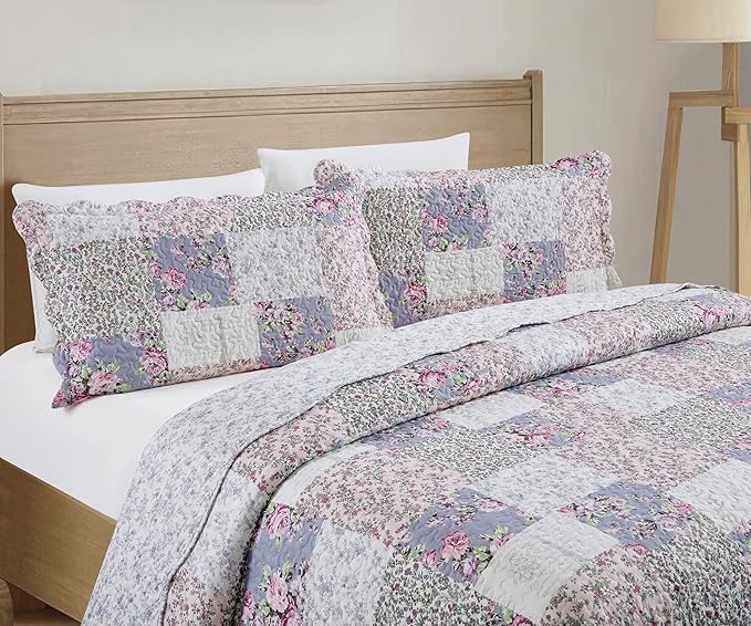 Brilliant Sunshine Roses Toile Quilt Set, 3-Piece Bedding Sets Traditional - Image 3