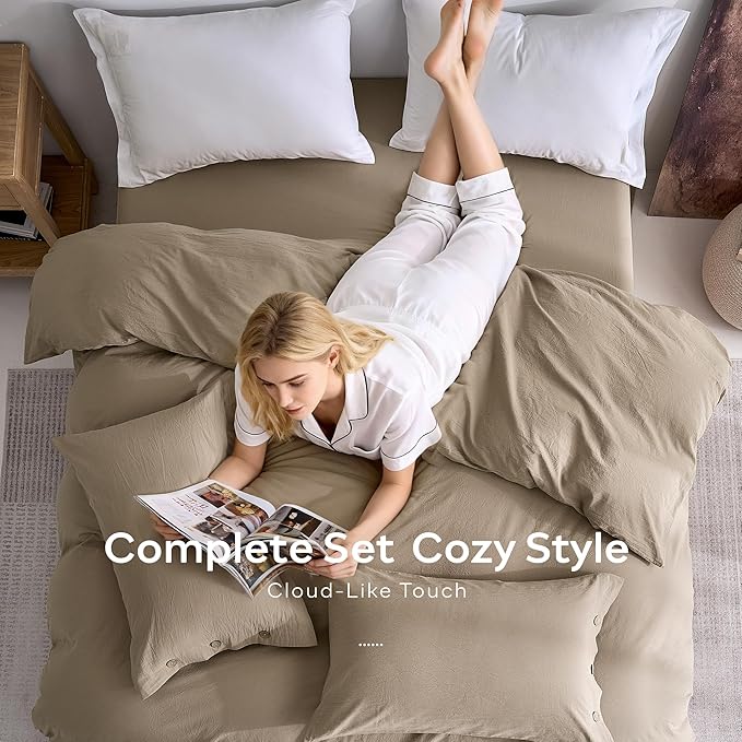 JELLYMONI 100% Washed Cotton Duvet Cover Twin – Soft, Breathable Linen-Look - Image 8