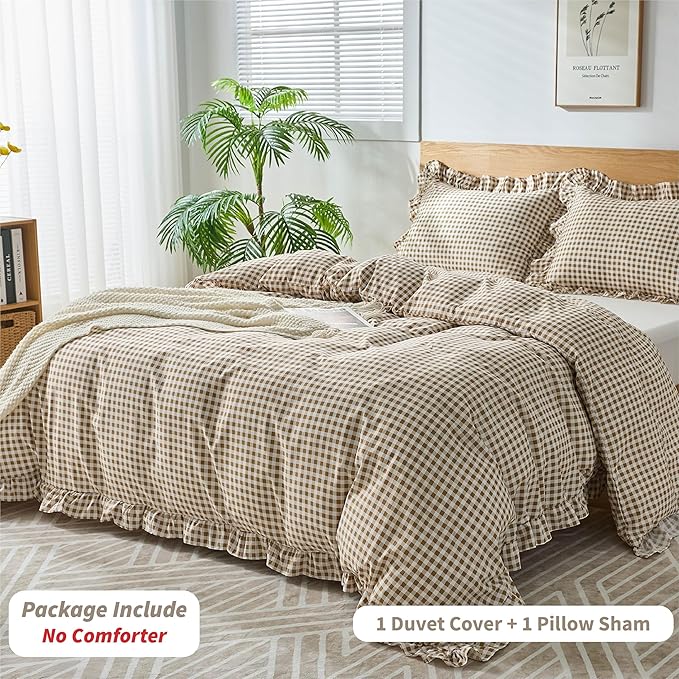 Gingham Duvet Cover Twin Size, 2 Pieces Soft Breathable Microfiber Plaid - Image 3