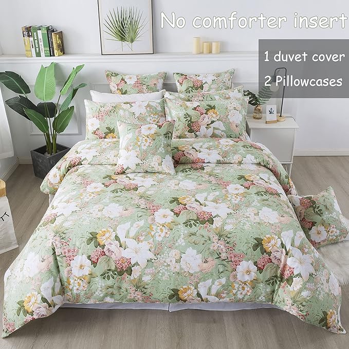 FADFAY Girls Floral Duvet Cover Set Twin 100% Cotton Bedding 600 TC Mint Green - Image 2