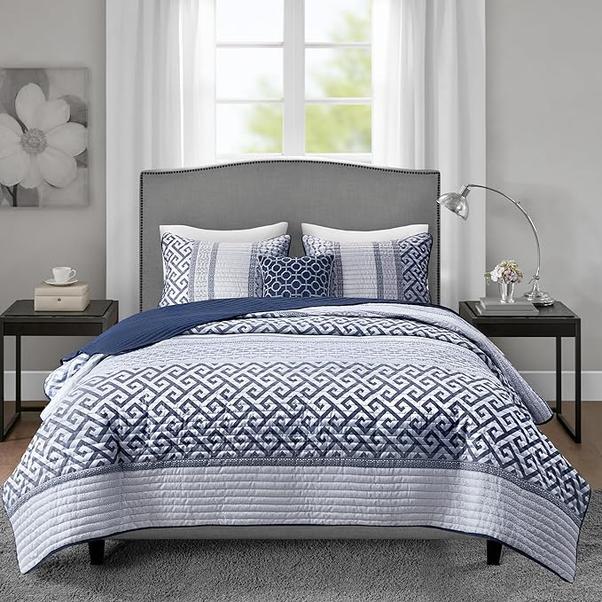Madison Park Quilt Set Luxurious Jacquard Stripes Design - Image 13