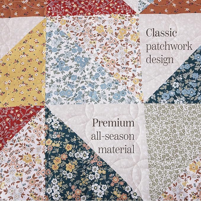 BLOOMHAVEN Quilt Set Twin Size, Patchwork Burnt Orange Floral Quilt Sets - Image 6