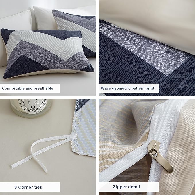 BOLINLIVING Wavy Striped Queen Duvet Cover Set, 3 Pieces Soft Breathable Single - Image 6