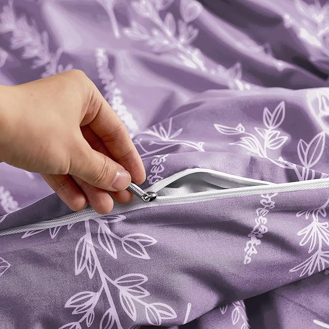 MUXHOMO Duvet Cover Queen Size, Reversible Floral Grayish Purple Duvet Cover Set - Image 6