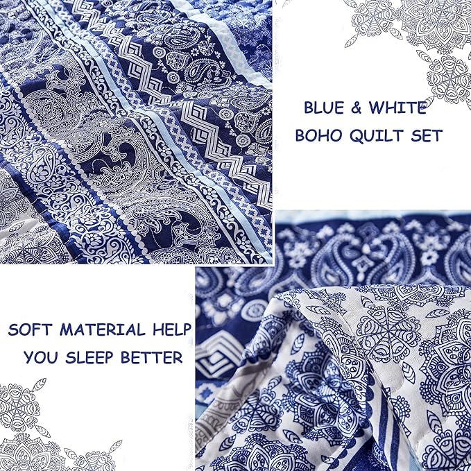 WONGS BEDDING Boho Quilt Set Twin Size, Lightweight Bedspread Coverlet Bedding - Image 6