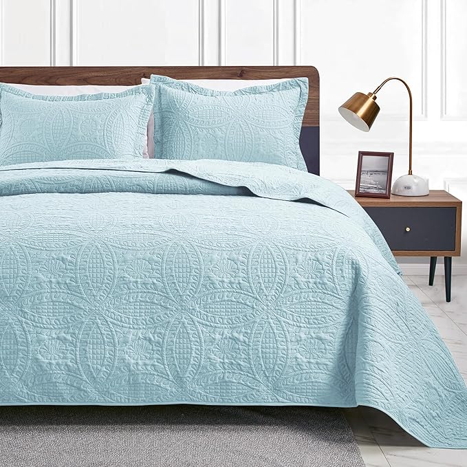 Love's cabin California King Size Quilt Set Spa-Blue Bedspreads by Lovescabin
