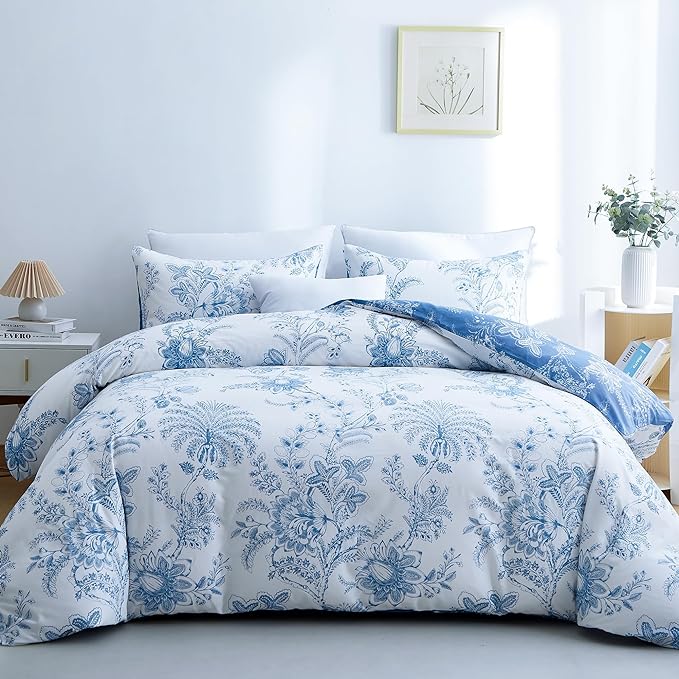 BOLINLIVING Floral Duvet Cover King Size 3 Pieces, Flower Duvet Cover by BOLINLIVING