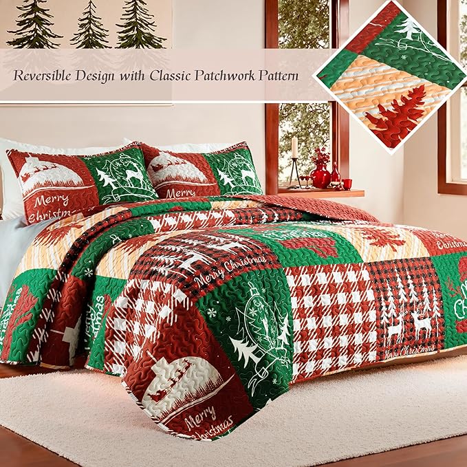Whale Flotilla Patchwork Quilt King Size, Soft Boho Christmas Bedspreads - Image 2