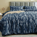 MUXHOMO Duvet Cover Queen Size, Reversible Floral Navy Duvet Cover Set by MUXHOMO