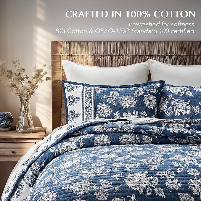 EverGrace Cotton Quilt Set King Size, 100% Cotton Reversible Lightweight - Image 3