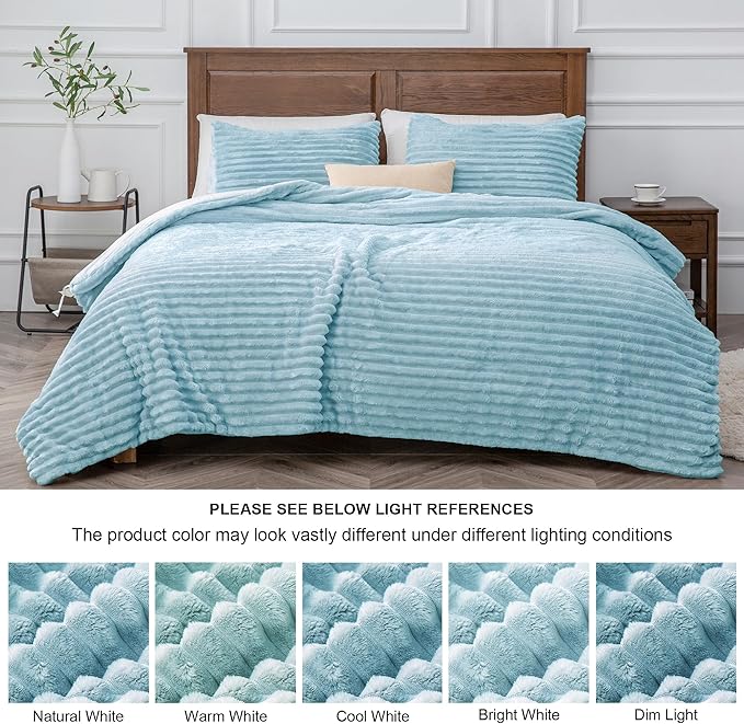 BEDELITE Fleece Twin Comforter Set -Super Soft & Warm Fluffy Light Blue Bedding - Image 8
