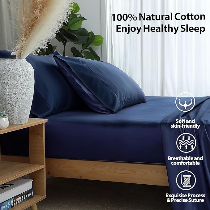 California King Size Fitted Sheet Only Navy Blue, 100% Egyptian Cotton 600 - Image 2