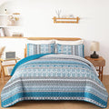 WONGS BEDDING Boho Quilt Set King Size, Teal Blue Bohemian 3 Pieces Quilt Sets by WONGSBEDDING