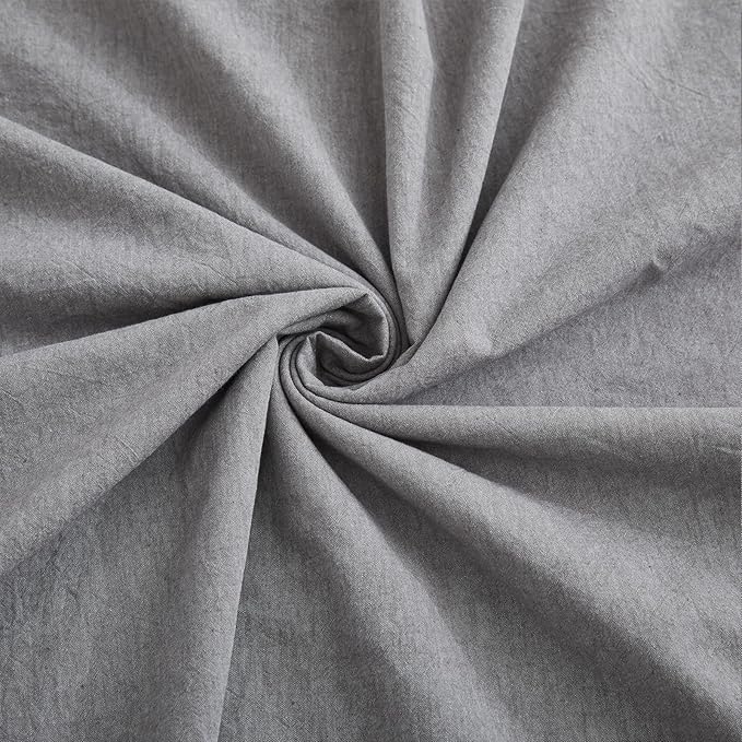 LOVQUE Light Grey Cotton Duvet Cover Twin Size, Linen Like Natural Bedding Set - Image 6