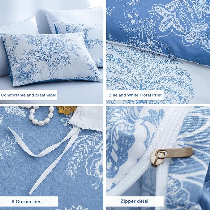 BOLINLIVING Floral Duvet Cover Full Size 3 Pieces, Flower Duvet Cover - Image 6
