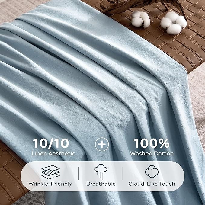 JELLYMONI 100% Washed Cotton Duvet Cover Twin – Soft, Breathable Linen-Look - Image 3