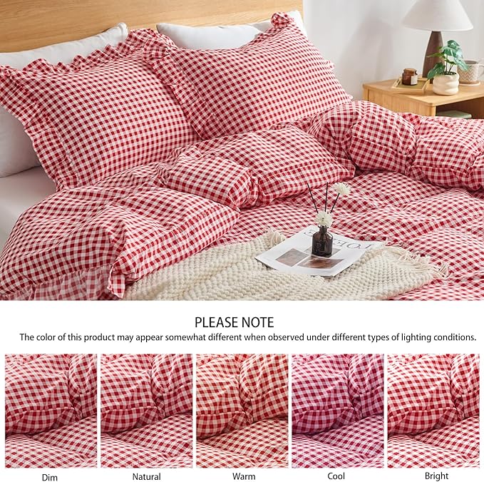 Gingham Duvet Cover King Size, 3 Pieces Soft Breathable Microfiber Plaid - Image 5