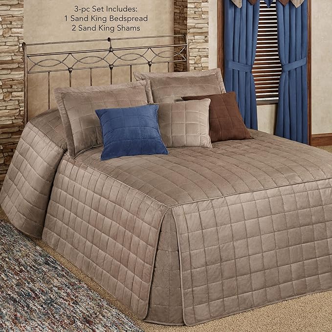 Touch of Class Camden Luxury Bedding | Neutral Sand Color | Grande Fitted Bedspread | Faux Suede Box Quilted Design | Designed 3 Piece Set Includes King Bedspread and 2 King Shams