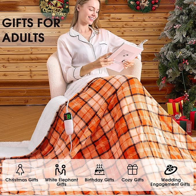 OCTROT Electric Heated Blanket King Size, 90X100 Orange Blanket - Image 4
