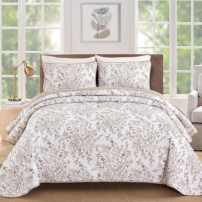 WONGS BEDDING King Size Quilt Set, Botanical Quilt by WONGSBEDDING