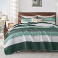 Andency Emerald Green Quilt Cal King, 3 Pieces Patchwork Striped Bedspread by Andency