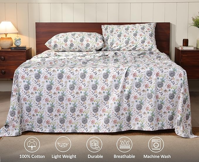 RUVANTI 100% Cotton Sheets – Queen Size Percale Bedding, Cooling & Breathable - Image 3