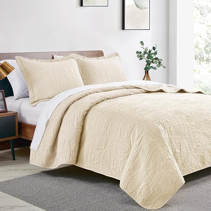 Love's cabin King Size Quilt Bedding Set Beige Bedspreads - Image 2