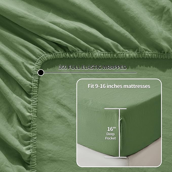 LBRO2M 100% Pure Linen Sheet Set Deep Pocket Up to 16" Bed Sheets Sets - Image 2