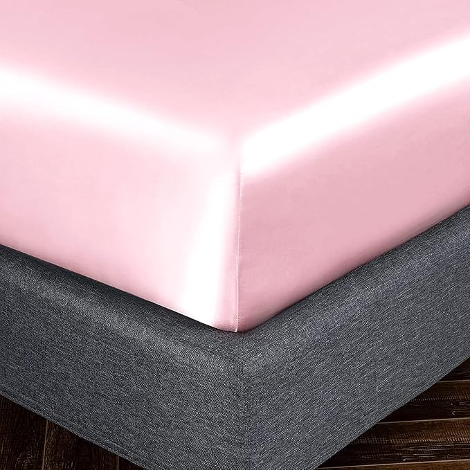 Homiest Blush Pink Satin Fitted Sheet Queen Size, Deep Pocket, Luxury & Ultra - Image 3