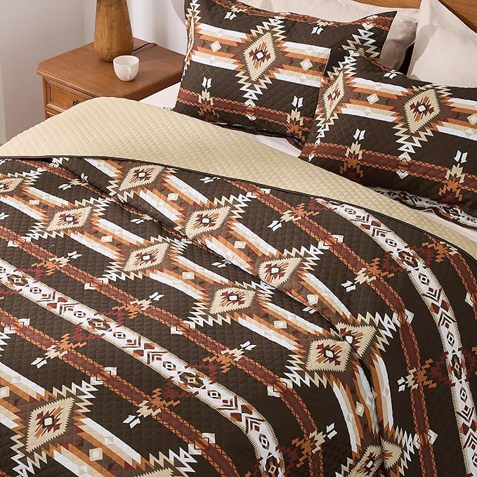 PPOLCA Boho Queen Quilt Bedding Set, Striped Lightweight Reversible Bedspread - Image 4